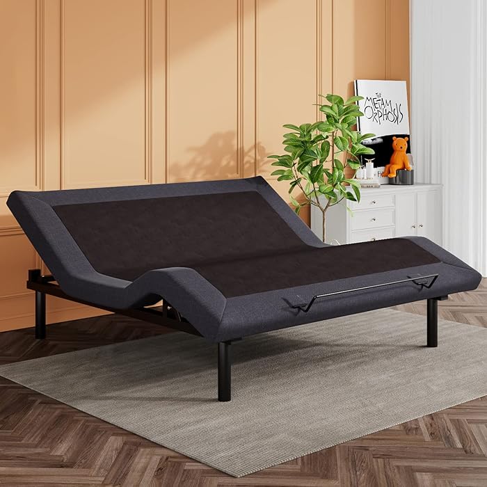 Buy SHA CERLIN Electric Adjustable Bed Base, Ergonomic Upholstered King