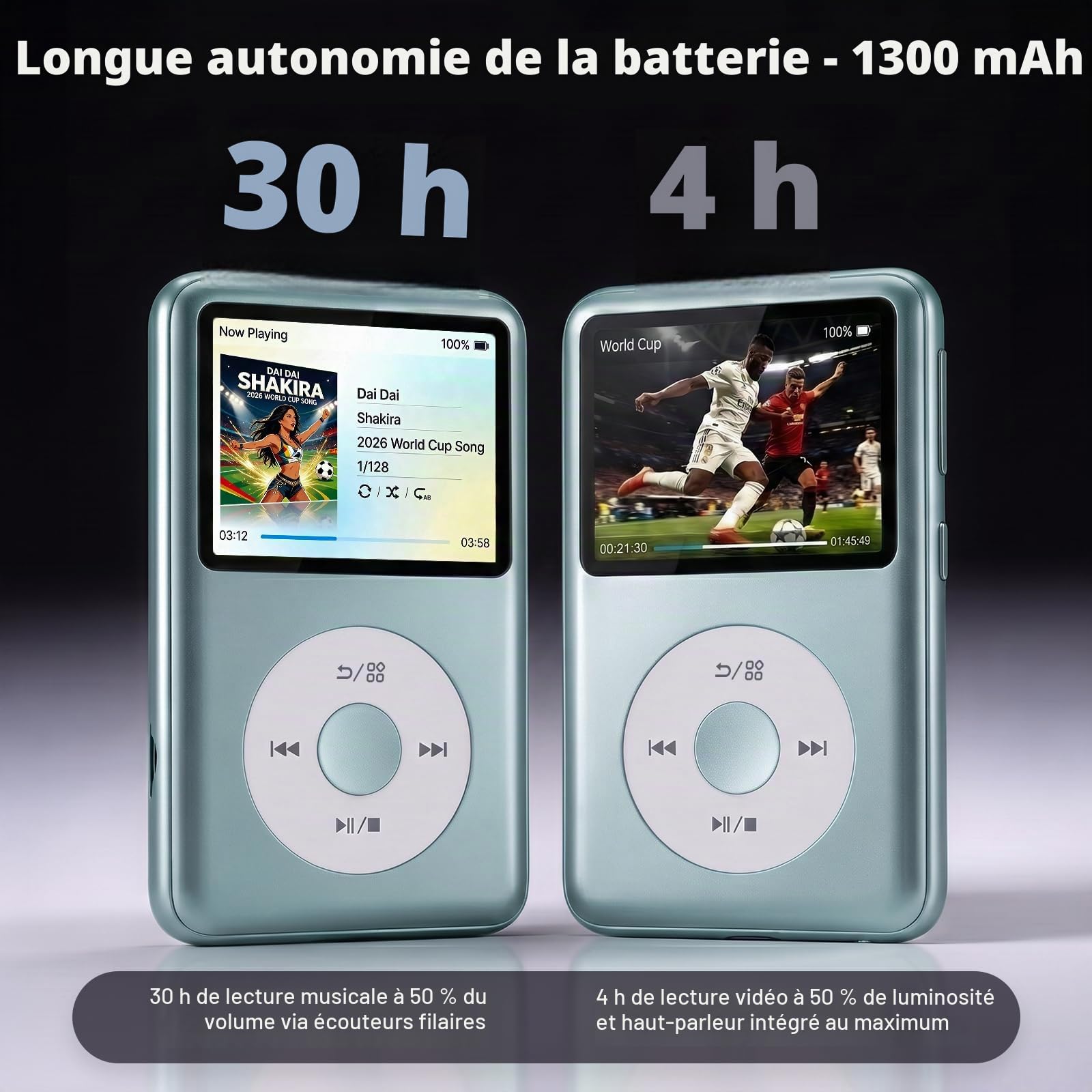 Innioasis Y2 Classic Lecteur MP3 avec Bluetooth 8 Go avec listes de lecture et radio FM Bleu sarcelle