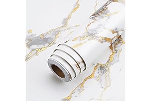 Thick White Marble Contact Paper with Gold
