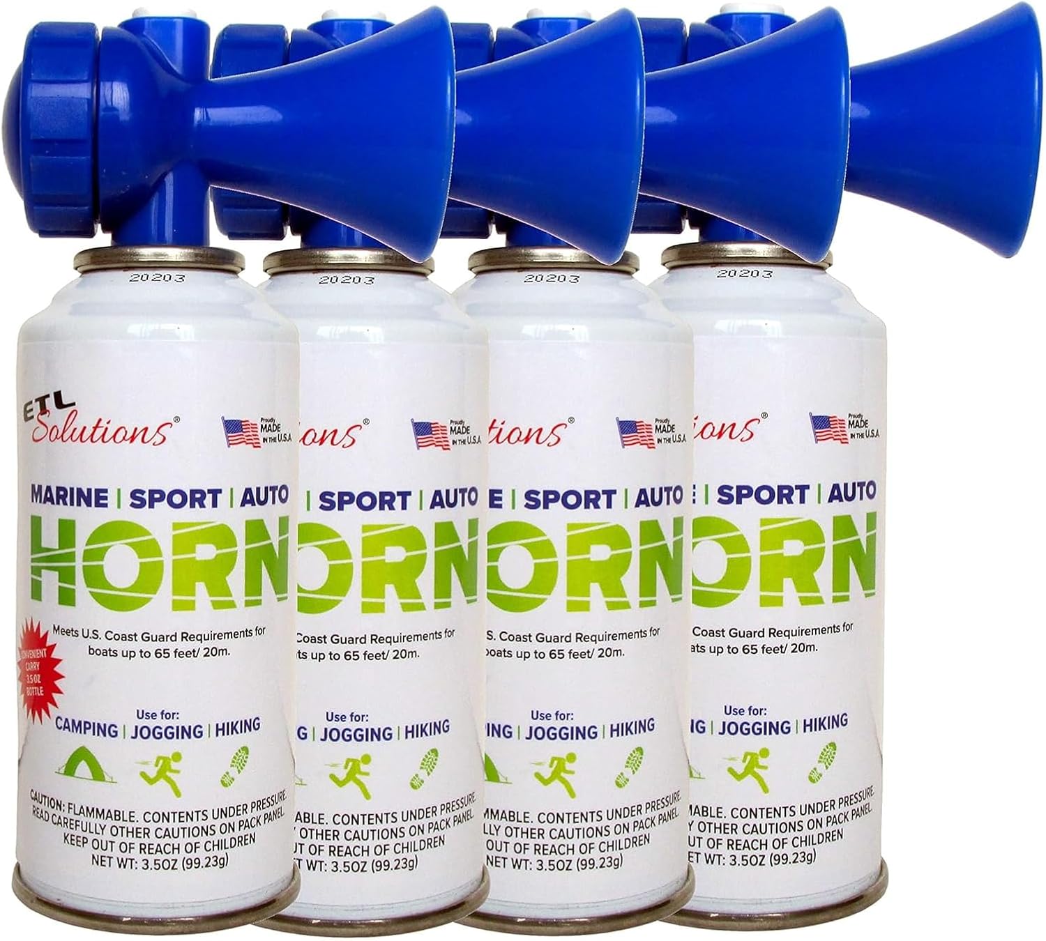 3.5oz Air Horn, Very Loud! Ideal for Marine and Boating, Hiking, Camping, Sports Events, Protect Your Kids From Aggressive Animals! (4 Units)