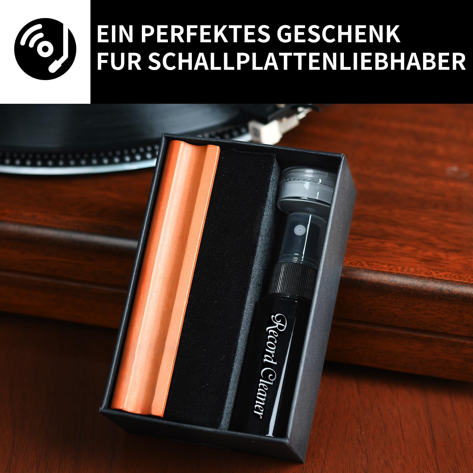 4-IN-1 Reinigungsset für Vinyl Schallplatten - Antistatischer Schallplattenbürste und Samtpolster Burste | LP Schallplatten Reinigung Lösung | Vinyl Bürste Cleaner | Plattenbürste