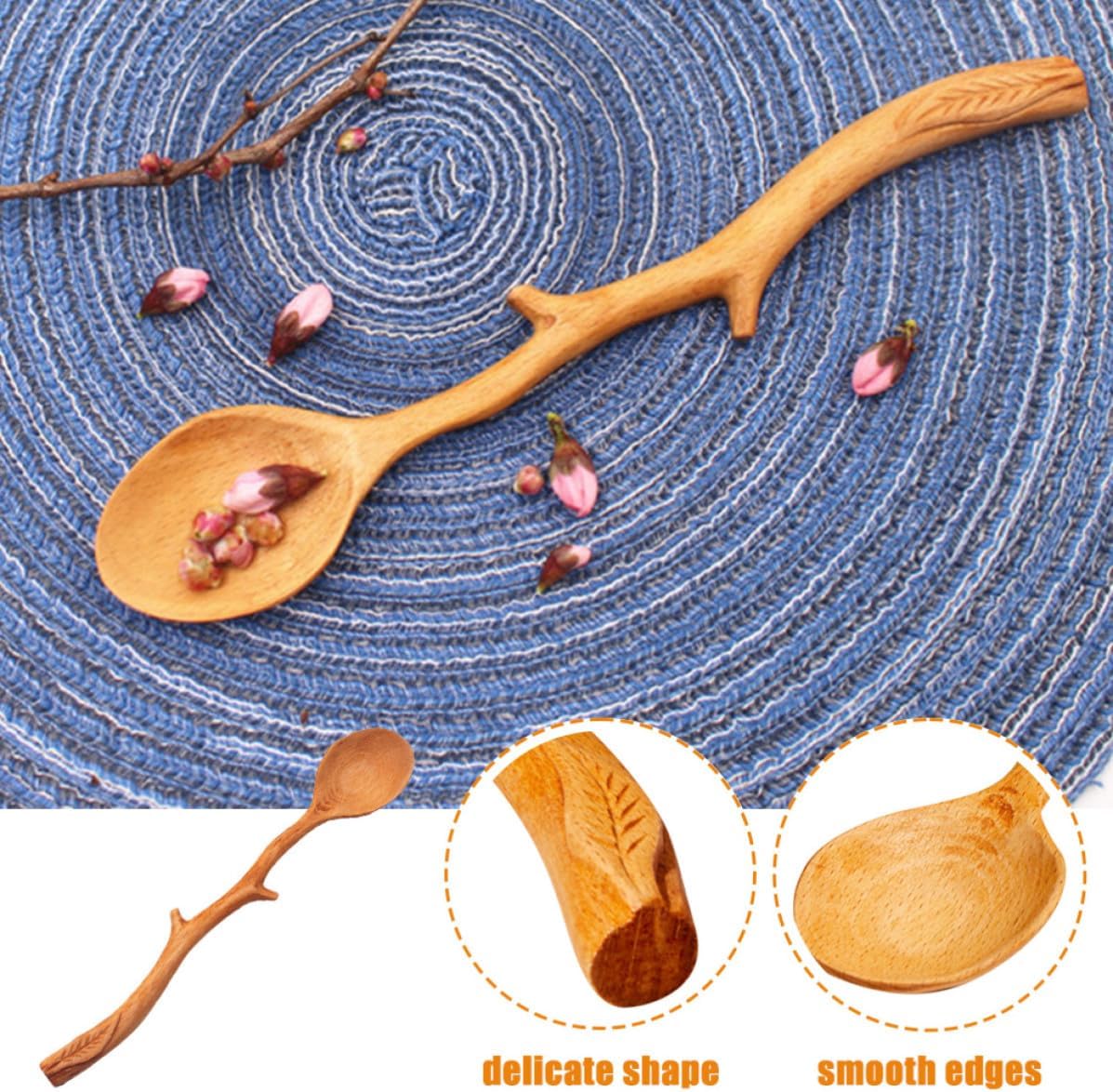 Luxshiny 2pcs Beech Wood Long Handle Coffee Stirring Spoons for Mixing Coffee Tea Juice, Kitchen Wooden Specialty Spoons for Home and Restaurant Use