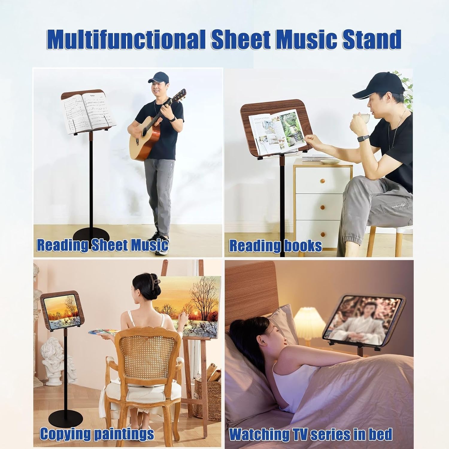 Music Book Stand, Wood Station for Conductors, 15.7"x11.8" Sheet Music Stand, 64-122cm Height Adjustable, for Sheet Music, High Stability, for Reading & Desk & Display