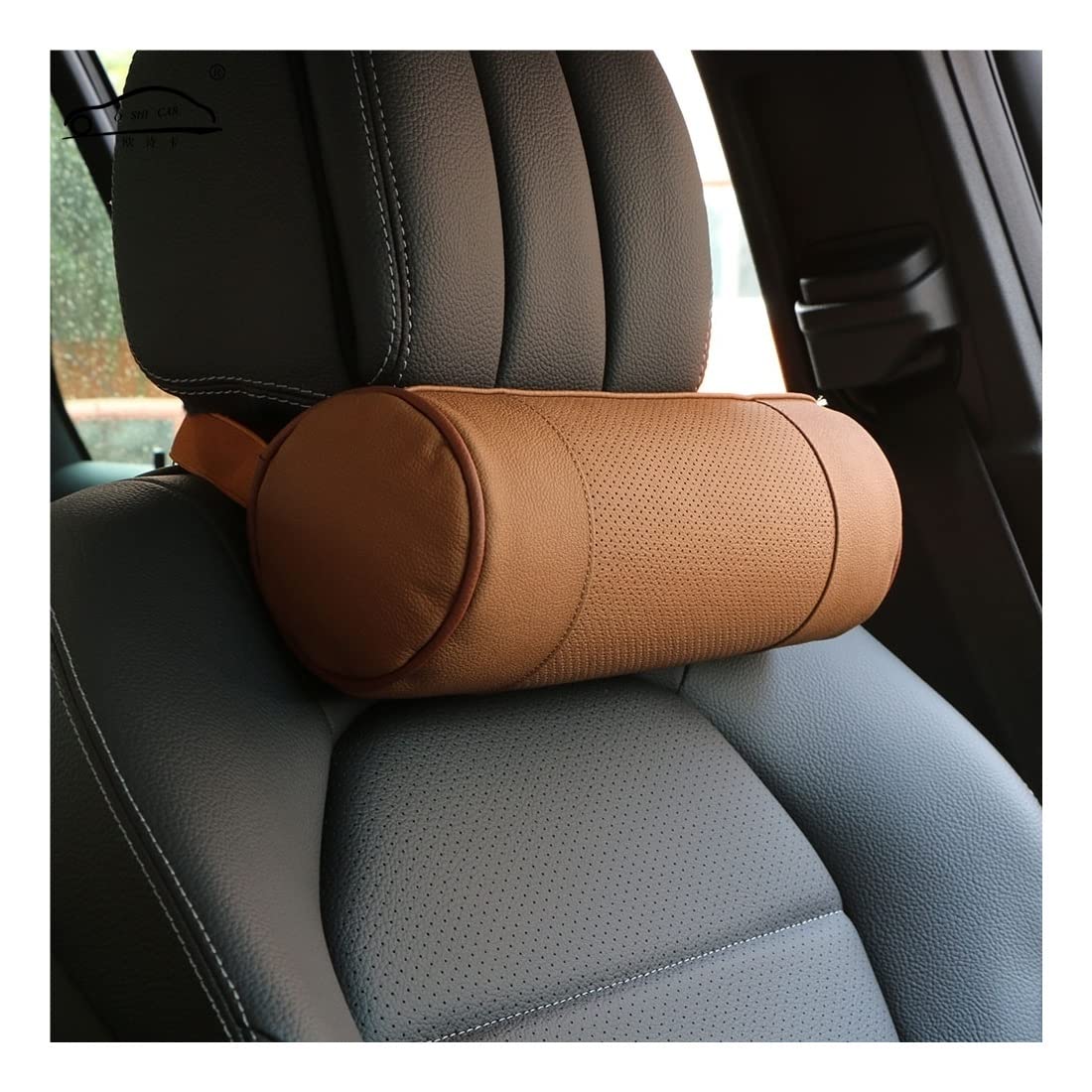 Memory Foam Auto Collo Cuscino/Vera Pelle Auto Cervicale Rotondo Rotolo Sedia da Ufficio Supporto Poggiatesta Supporta Cuscino Nero (Color : Black)