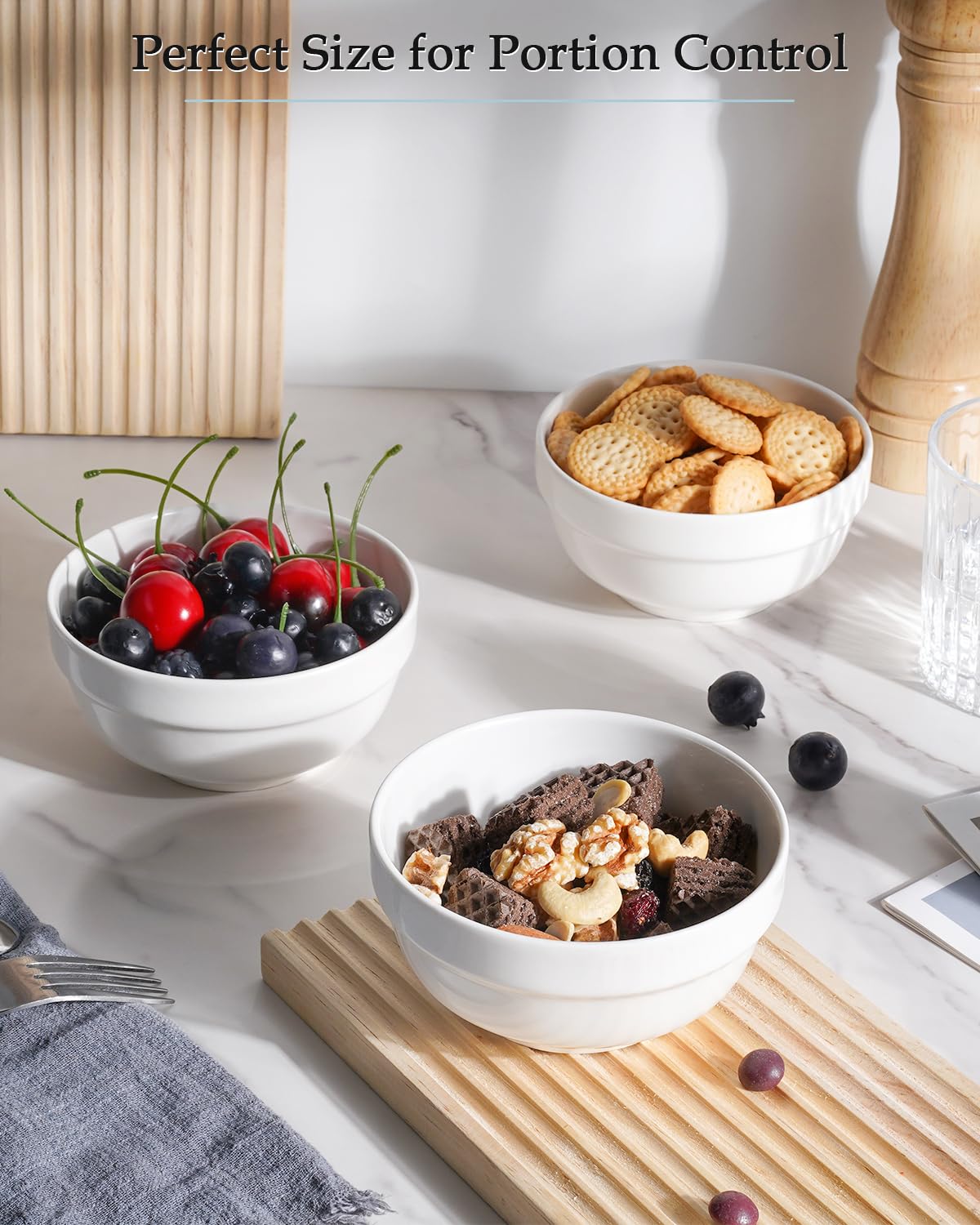 NUTRIUPS 12oz Small Bowls, 4.5in Ice Cream Bowl, Set of 8 White