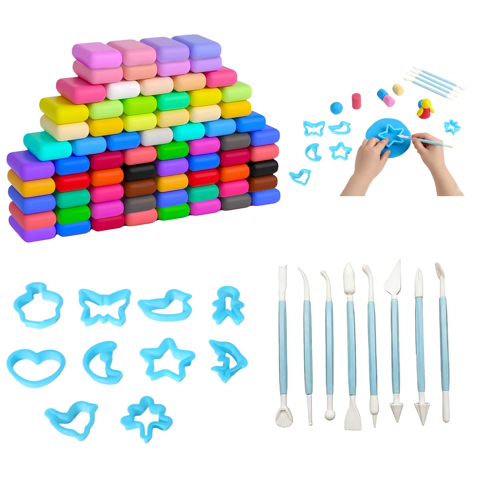 Air Dry Clay Set for Adultsโ 72 Colours Ultra-Light Modelling Clay with 8 Sculpting Tools & 10 Shapes โ Non-Toxic, Soft DIY Clay for Adults โ Ideal for Creative Crafting