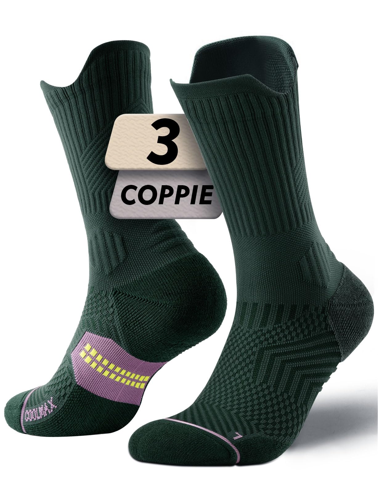 Juclise Womens Coolmax Bamboo Compression Running Crew Socks, 3 Pairs Sport Hiking Workout Anti Blister Cushioned Moisture Wicking