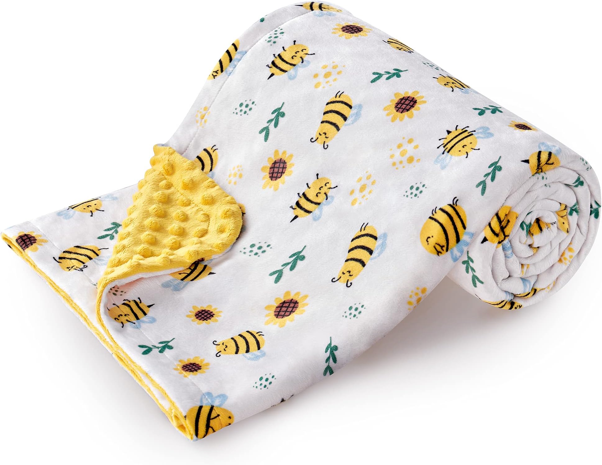 DaysU Reversible Minky Blanket, Silky Soft Micro Fleece Blanket with Dotted Backing, Printed Animal Throw Blanket for Couch and Toddler Bed, Bee, Yellow, 50x60 Inches