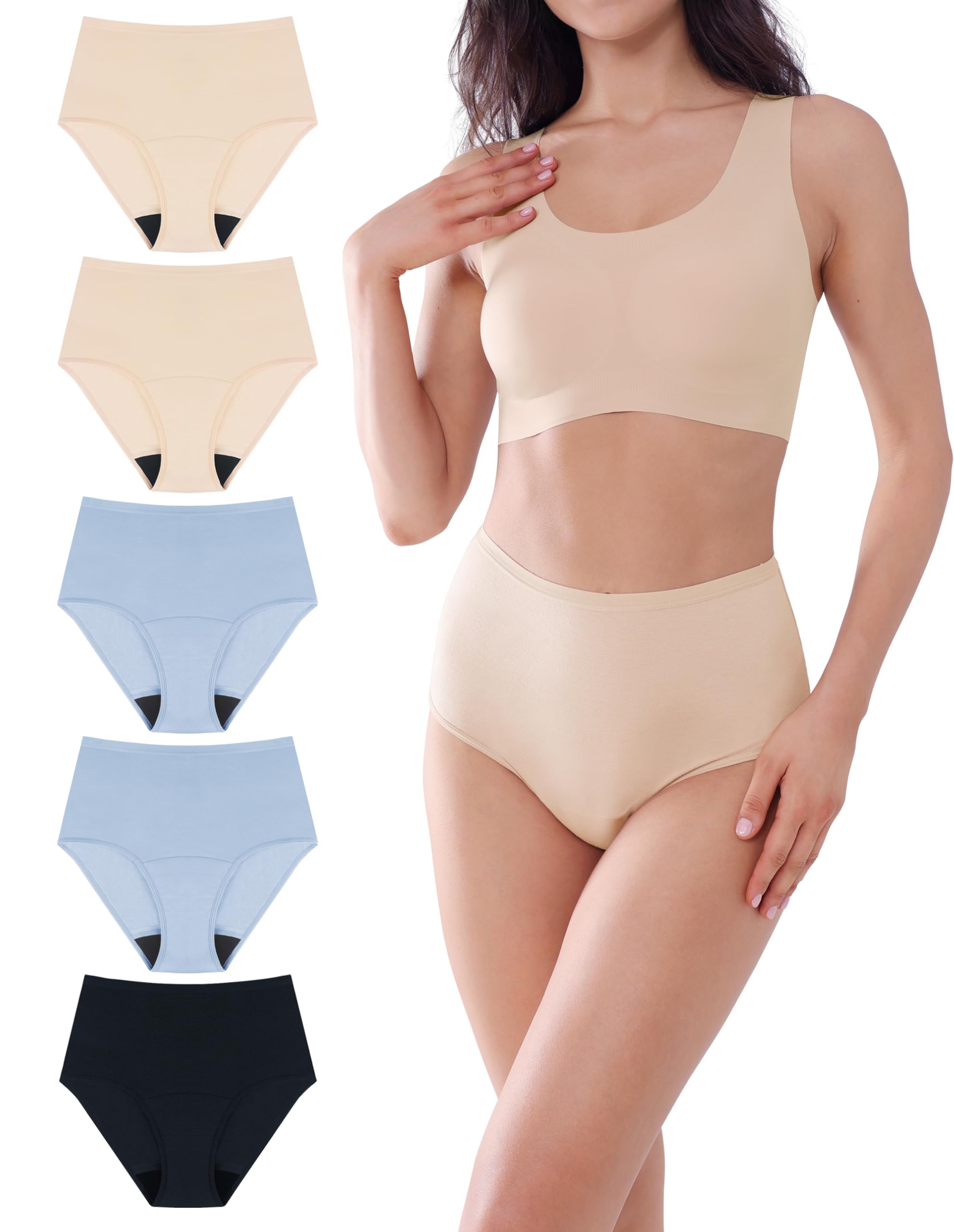 AIRCUTE Washable Urine Absorbency Incontinence Underwear for Women Bladder Leak Proof Cotton Panties 60ML 5 Pack(Tricolor, Medium)