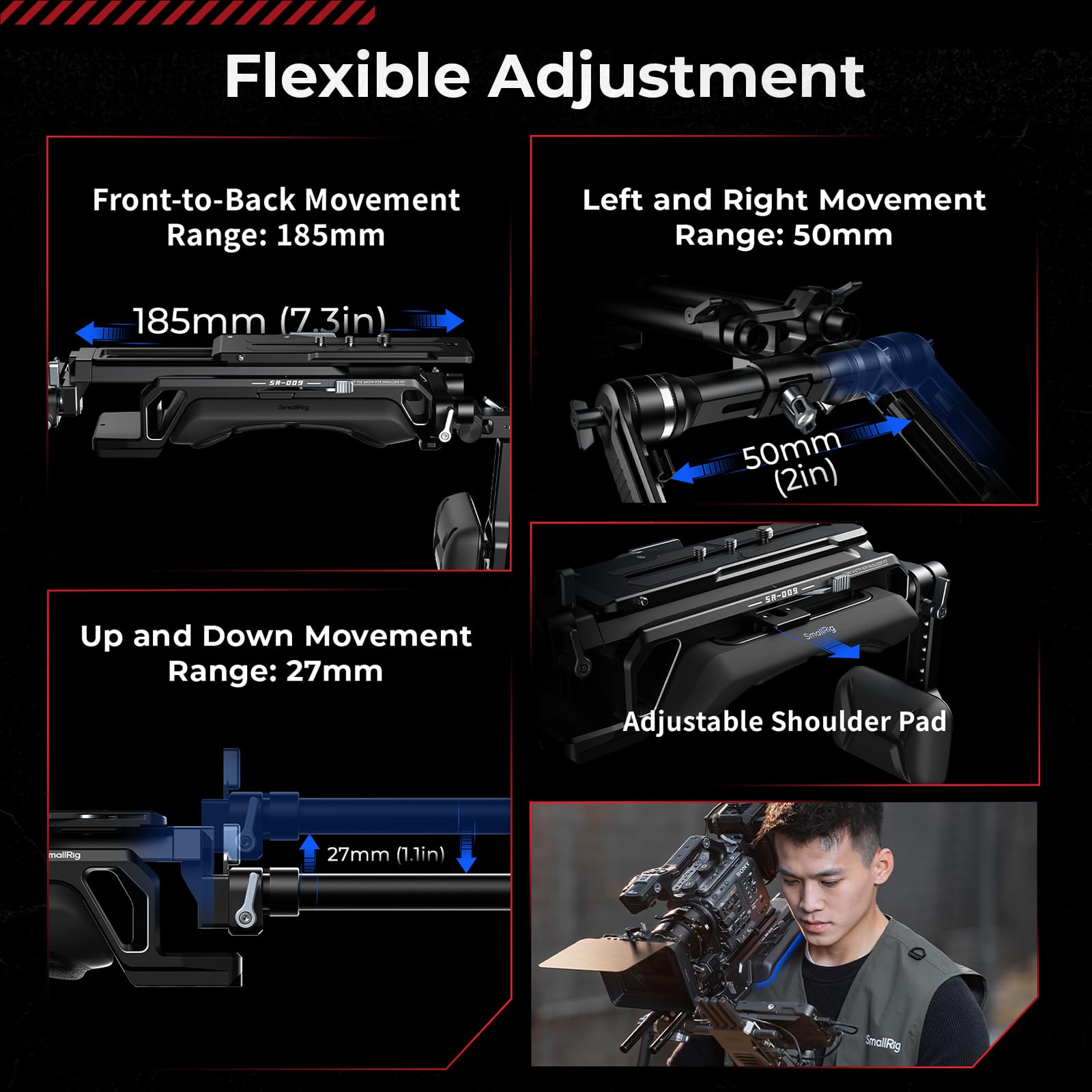 SMALLRIG Schulter-Rig-Kit für VCT-14, EIN-Tasten-Schnellverschluss, für Sony, für Canon Kinokameras, maximale Traglast von 20 KG (44 lb), mit 1/4'' Gewinde & 15mm Stangenklemme, HawkLock SR009-5199