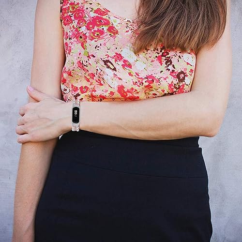 Miniatura 6 de Correa de repuesto compatible con Xiaomi Mi Band 54, KangPlus Mujer Chica Elegante Pulsera de repuesto transpirable ajustable hecha a mano Faux