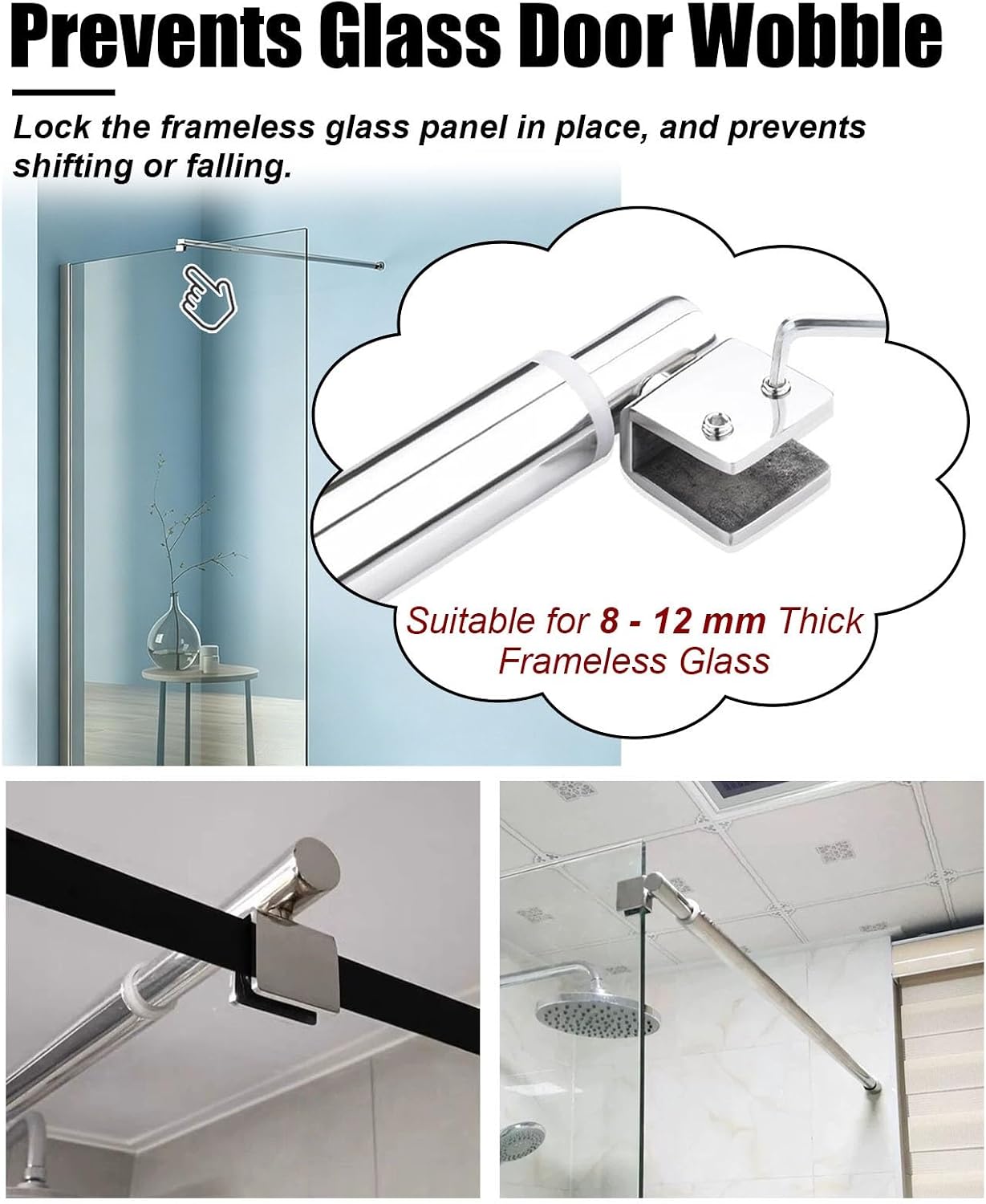 Adjustable Wall Support Bar for 8-12 Inch Doors, Sturdy Safety Handle for Easy Access, Perfect for Seniors and Disabled, Bathroom & Home Use