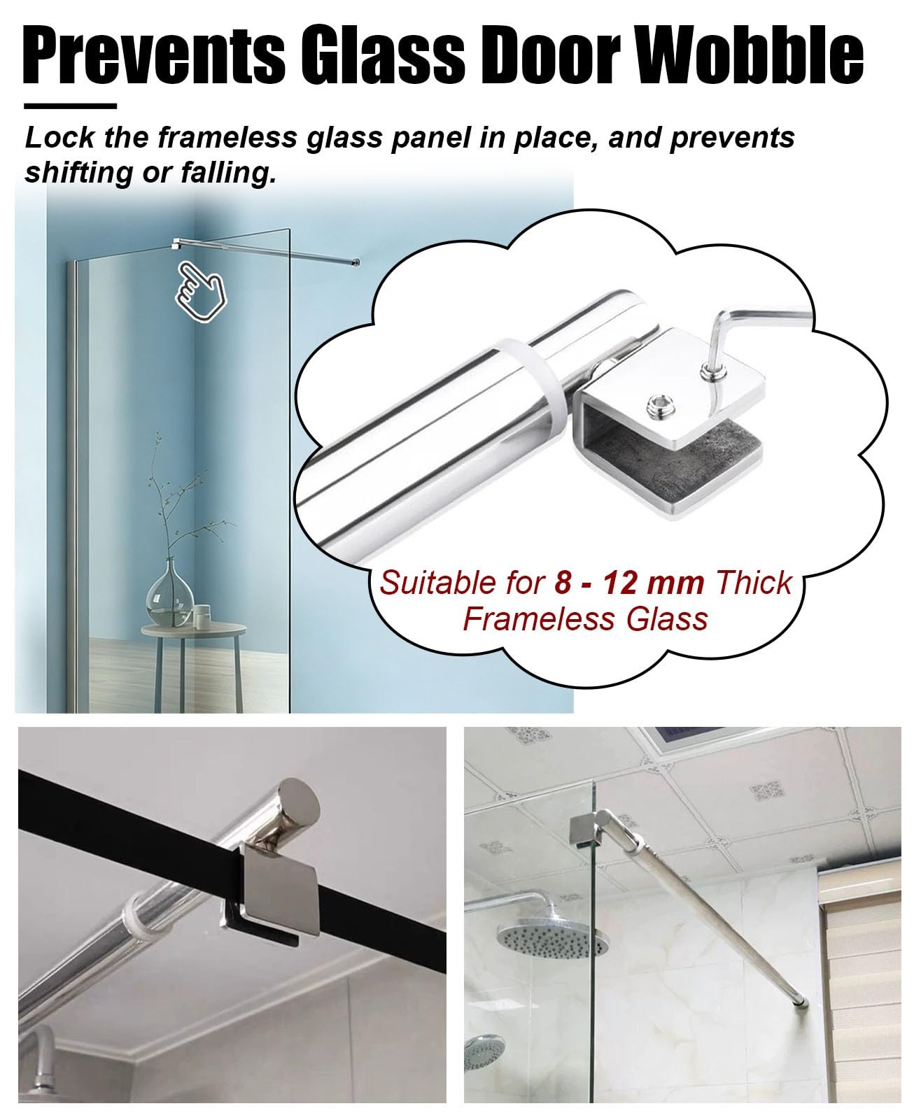 Vibeo Stabilisierungsstange Dusche Wand-Glas-Halterung, Längenverstellbar