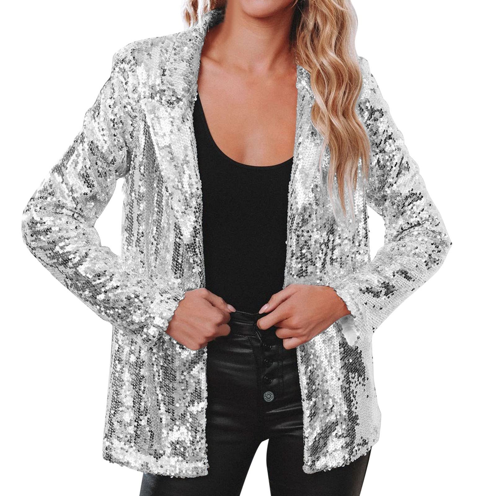 Blazer Décontracté à Revers à Paillettes pour Femmes Veste Pailletée Personnalisée à Manches Longues pour Femmes Adaptée Aux Dîners