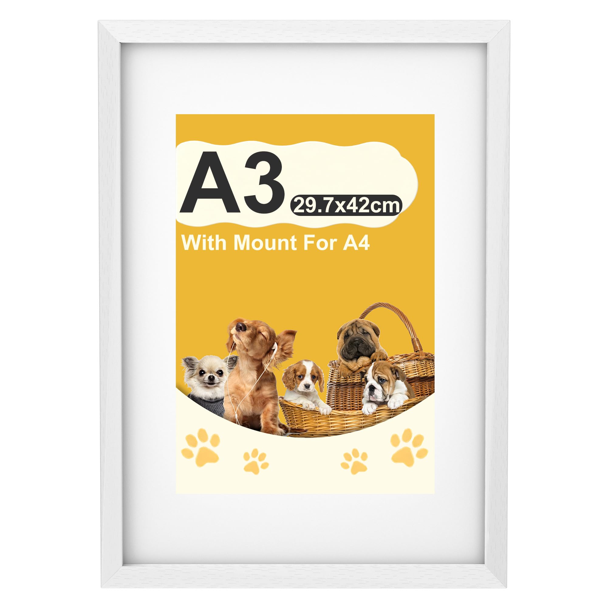 A3 Picture Frame with A4 Mount, White Frame for Photos, Prints and Posters