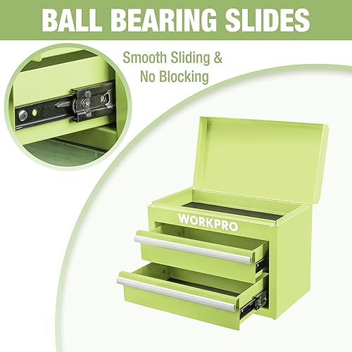 Miniatura 4 de WORKPRO Mini caja de herramientas de metal, caja de herramientas superior que contiene dos cajones con deslizadores de rodamientos de bolas, forros
