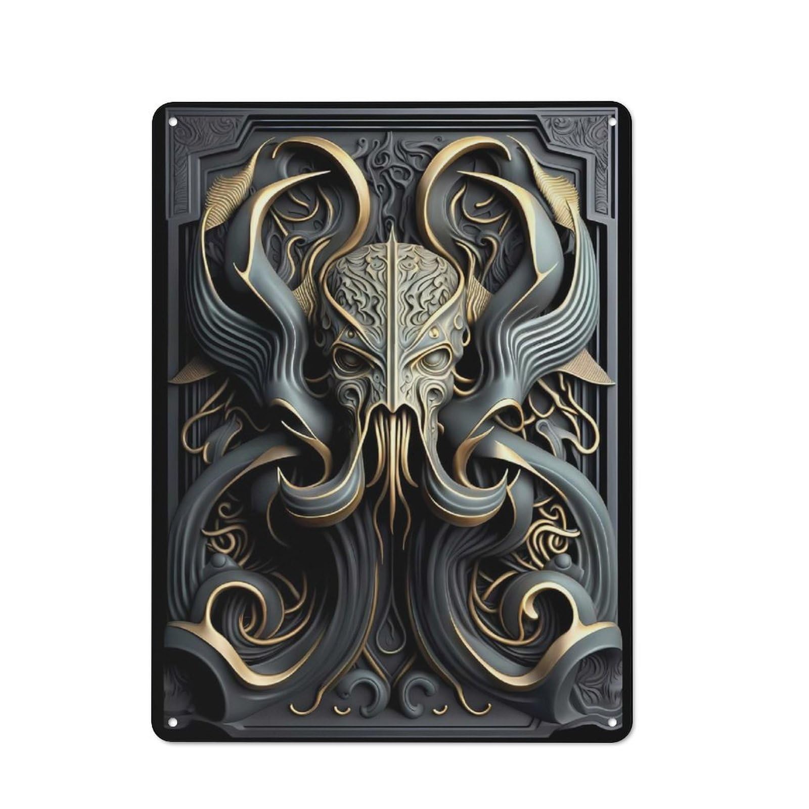 Junmoney Style-24 40X30cm Retro Tin Sign With Monster Cthulhu Art Deco For Lounge Or Reading Corner, A Decorative Metal Sign For Lounges And Reading Corners