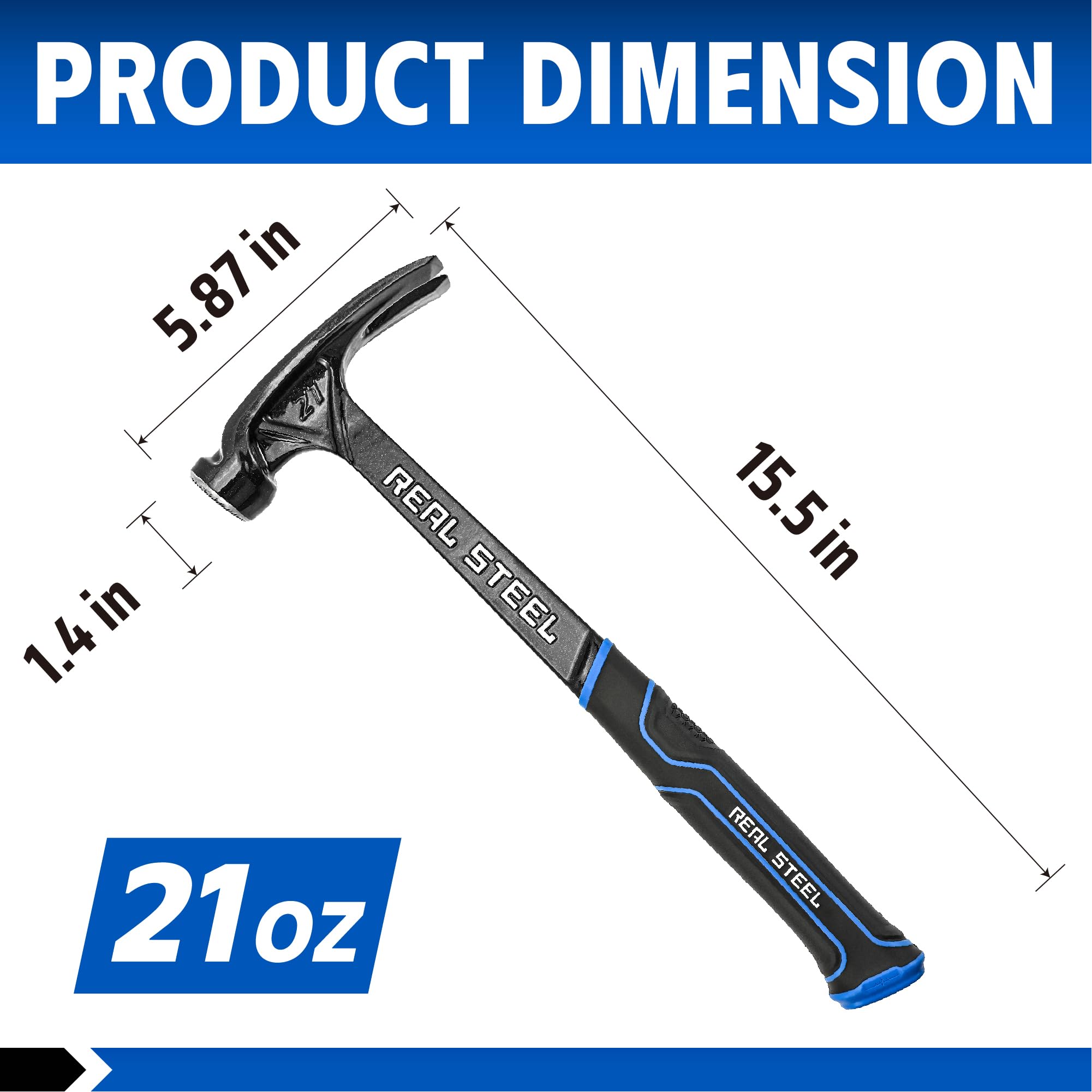 Real 0517 Ultra de acero martillo de carpintero con boca fresada), 21 oz