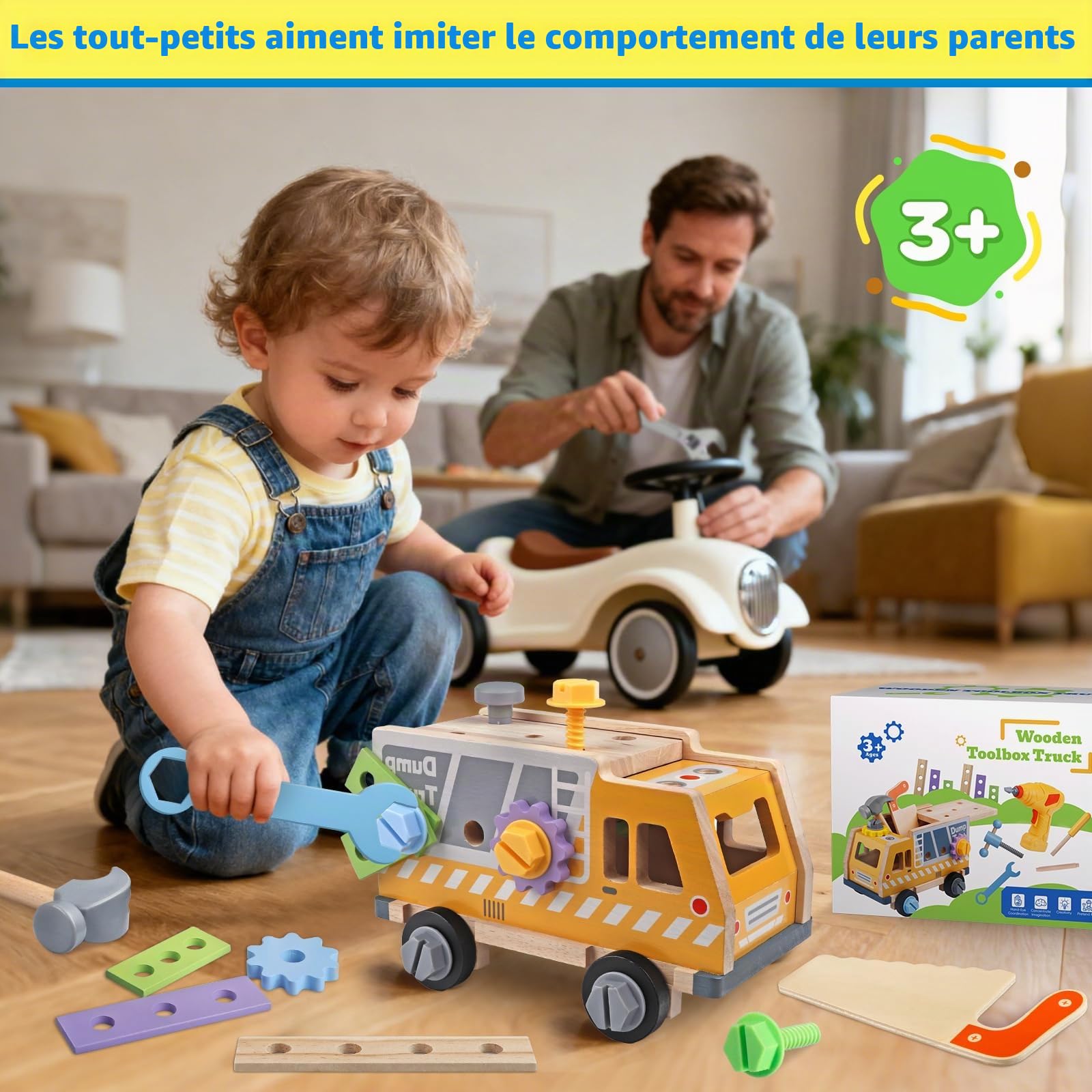 Jouet Enfant 3 Ans, Enfant Montessori Jeux Enfants 3 Ans avec Perceuse, Jouet en Bois Outil Enfant 40 Pièces, et établis Cadeau Garcon Fille 3 4 5 Ans