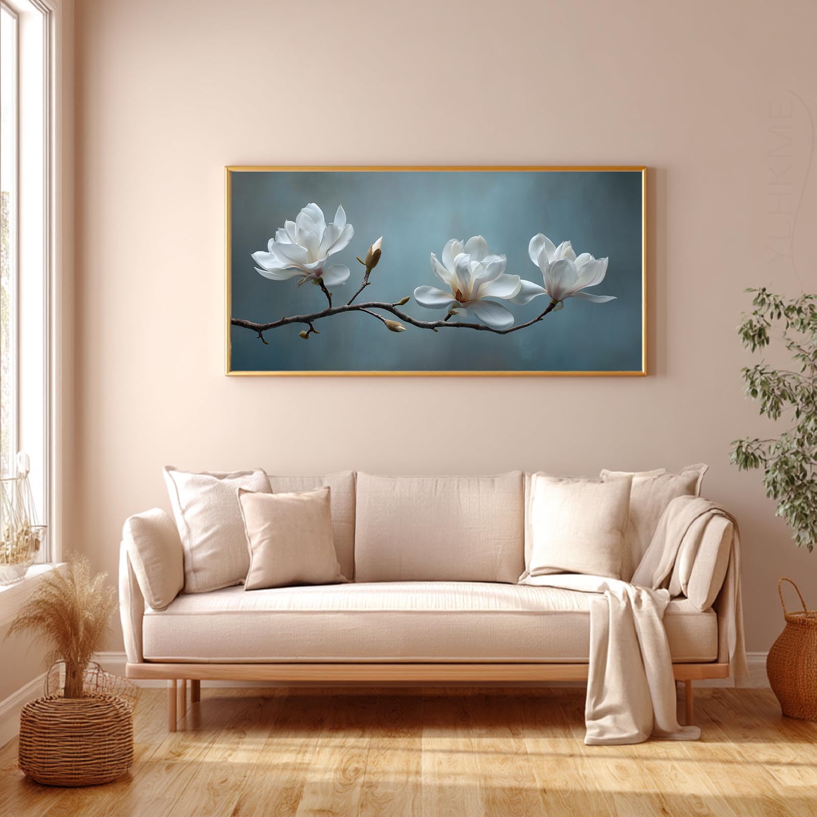 YLHKME Bilder Auf Leinwand, Magnolie Blumen (80X160CM,A-Ungerahmt) | Leinwandbilder Kunstdruck Wandbilder Für Wohnzimmer Schlafzimmer Wohnkultur Deko