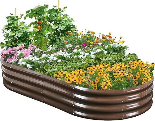 Quictent Kit de cama de jardín elevada galvanizada de 6 x 3 x 1 pies, caja ovalada grande de metal para plantación al aire libre, bordes de tira de
