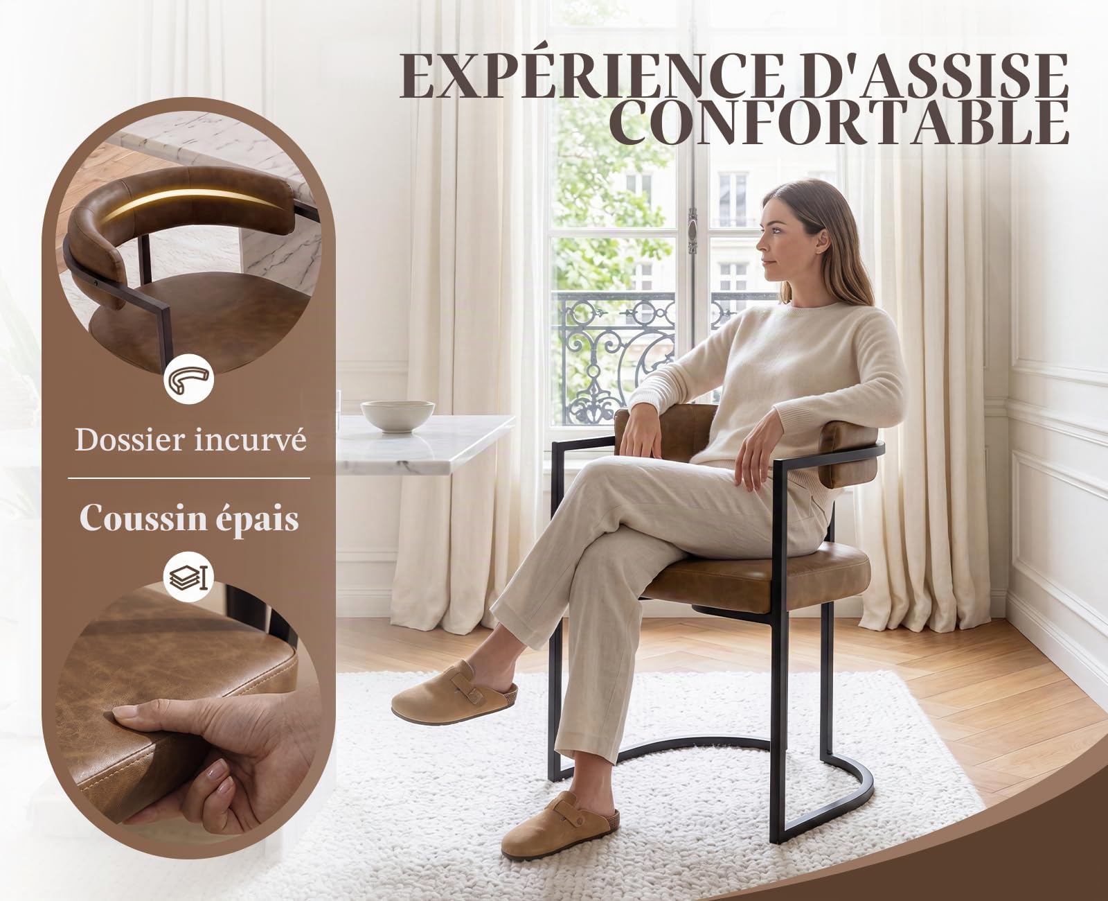 Ya-Home Lot de 2 Chaises Salle à Manger Design en Cuir PU, Marron
