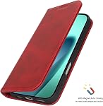 Valise Wallet Compatible avec iPhone 17,Prime PU Flip en cuir Folio Purse avec support de carte, fermeture magnétique du kiosque à billets TPU Couverture de protection intérieure antichoc,6.3 De pouce, Rouge