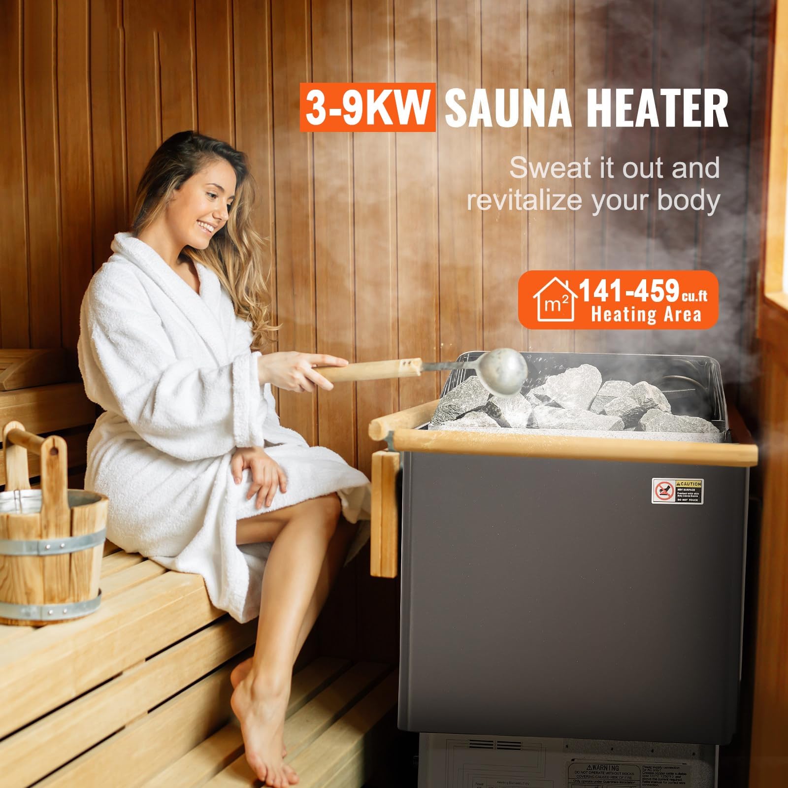 3KW-9KW Poêle De Sauna, Poêle De Sauna À Vapeur Sèche, Poêles De Sauna Électriques 220V, Commandes Intégrées Et Thermo-hygromètre, pour Saunas, Spas, Hôtels Et Maisons(6.0KW)