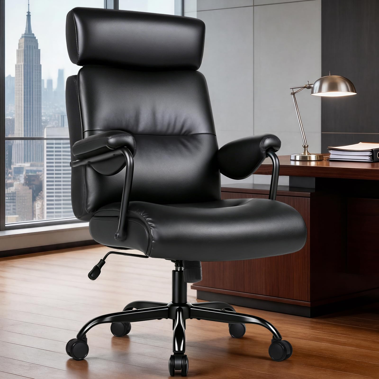 View 1 of ** PARTS ONLY PARTIAL SET MISSING PIECE NUMBER 12 PRE-OPENED APPEARS UNUSED**
Executive Office Chair Ergonomic, Leather Desk Chair Comfy High Back, Black