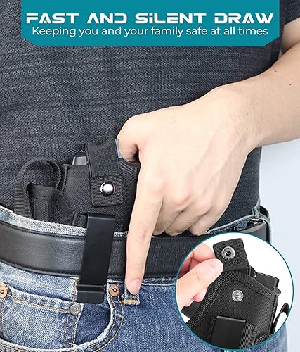 Miniatura 7 de Funda para pistola con láser/luz, IWB/OWB funda oculta para pistolas con bolsa Mag que se adapta a la mayoría de 0.354 in 380 45ACP, fundas de