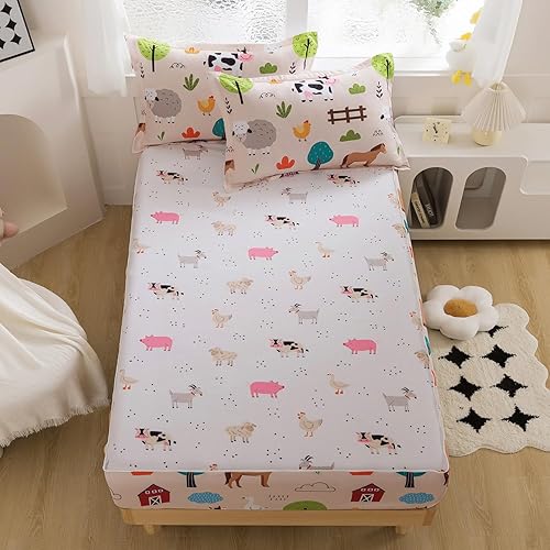 Miniatura 4 de qjmiaofang Juego de ropa de cama individual con cremallera para niños, ropa de cama de granja, niñas, adolescentes, edredón de dibujos animados con