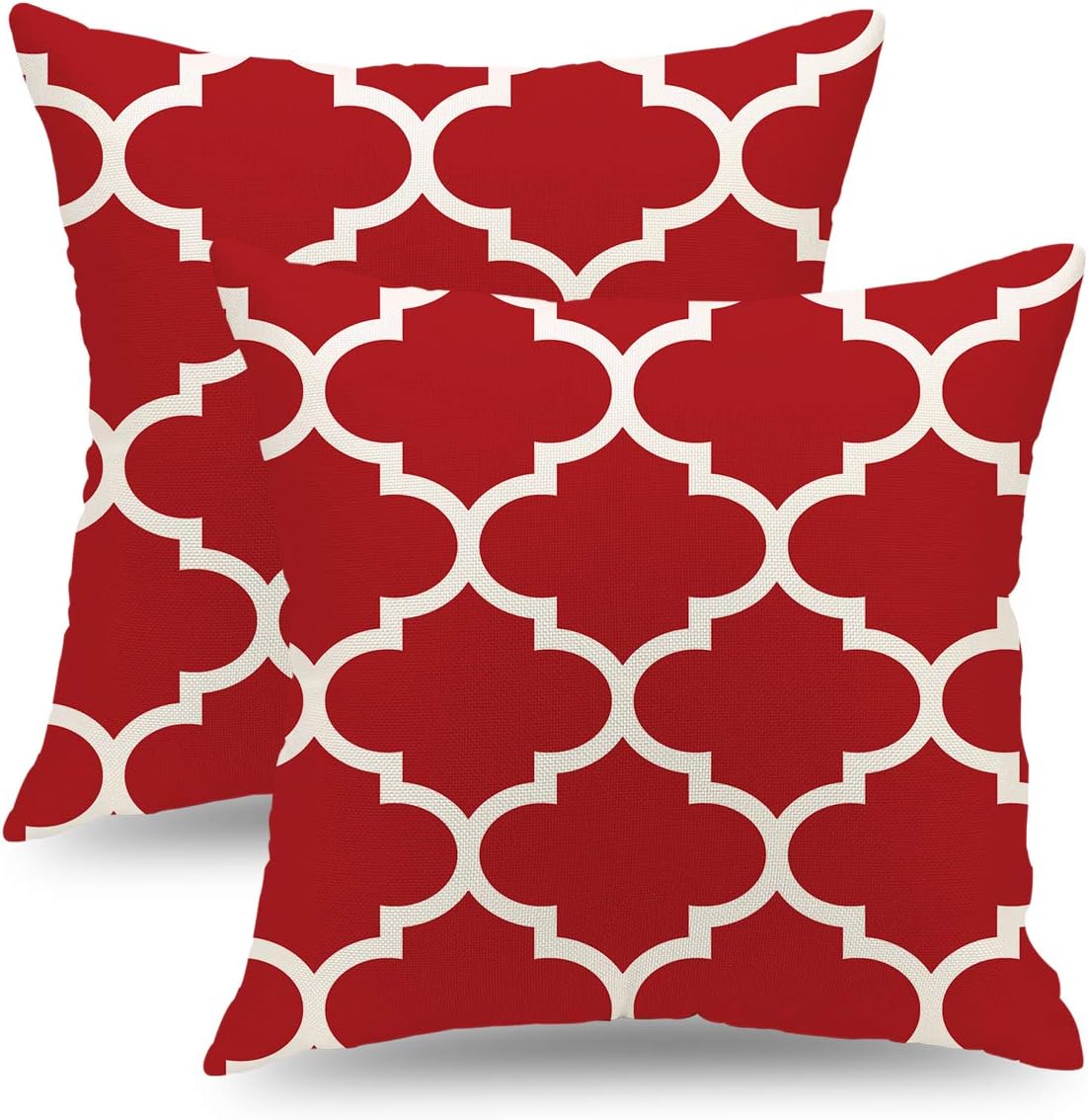 QIQIANY Set of 2 Red Throw Pillow Covers18x18 Inch Square Linen Modern Quatrefoil Accent Geometric Decor Pillow Covers Home Decor Cushion Covers for Sofa Couch Bed Car Living Room