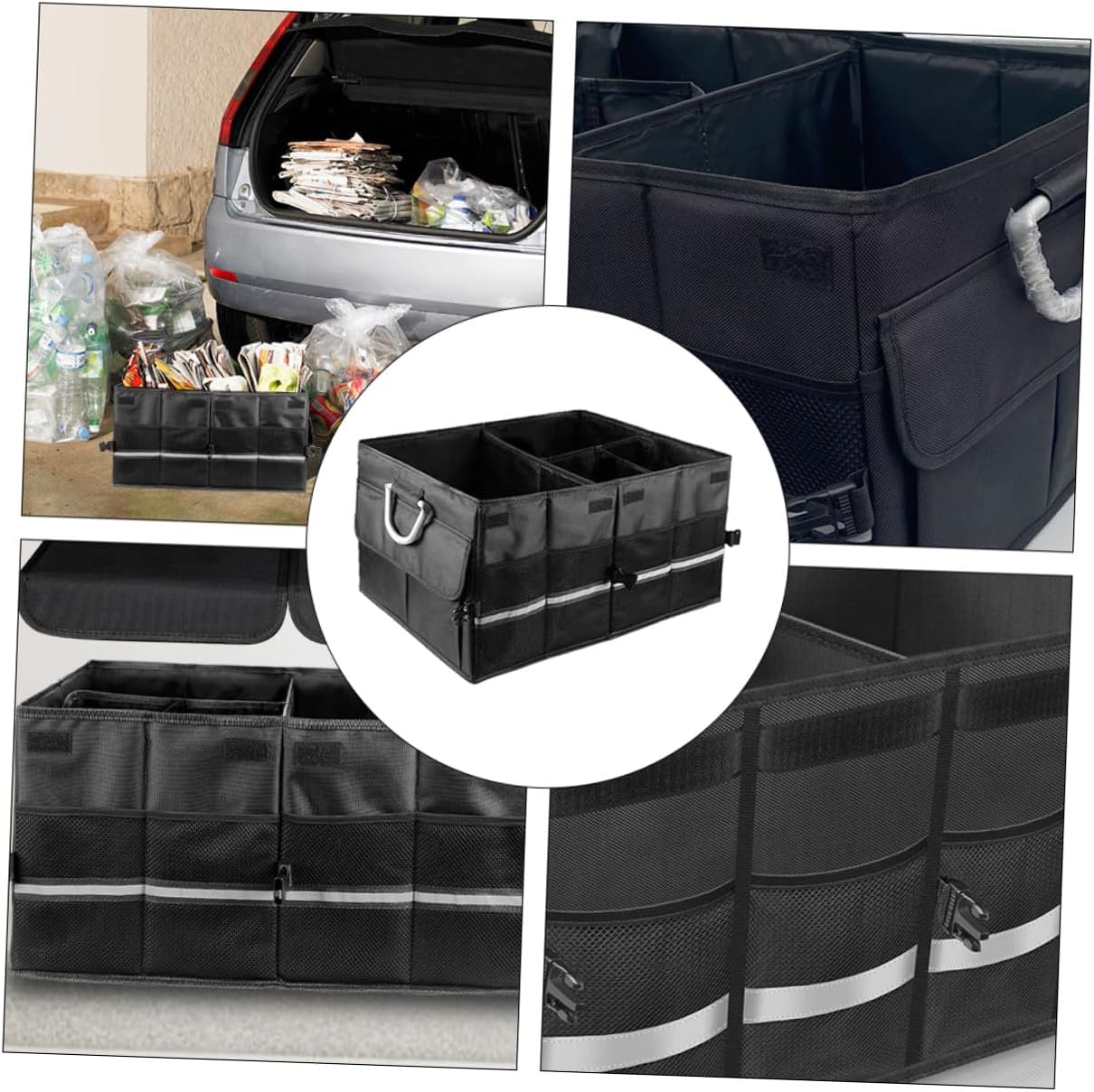 Car Foldable Trunk Organizer Storage Box Black Collapsible Car Storage Container with Multi-compartment for Vehicle Interior and Suv Cargo Organization