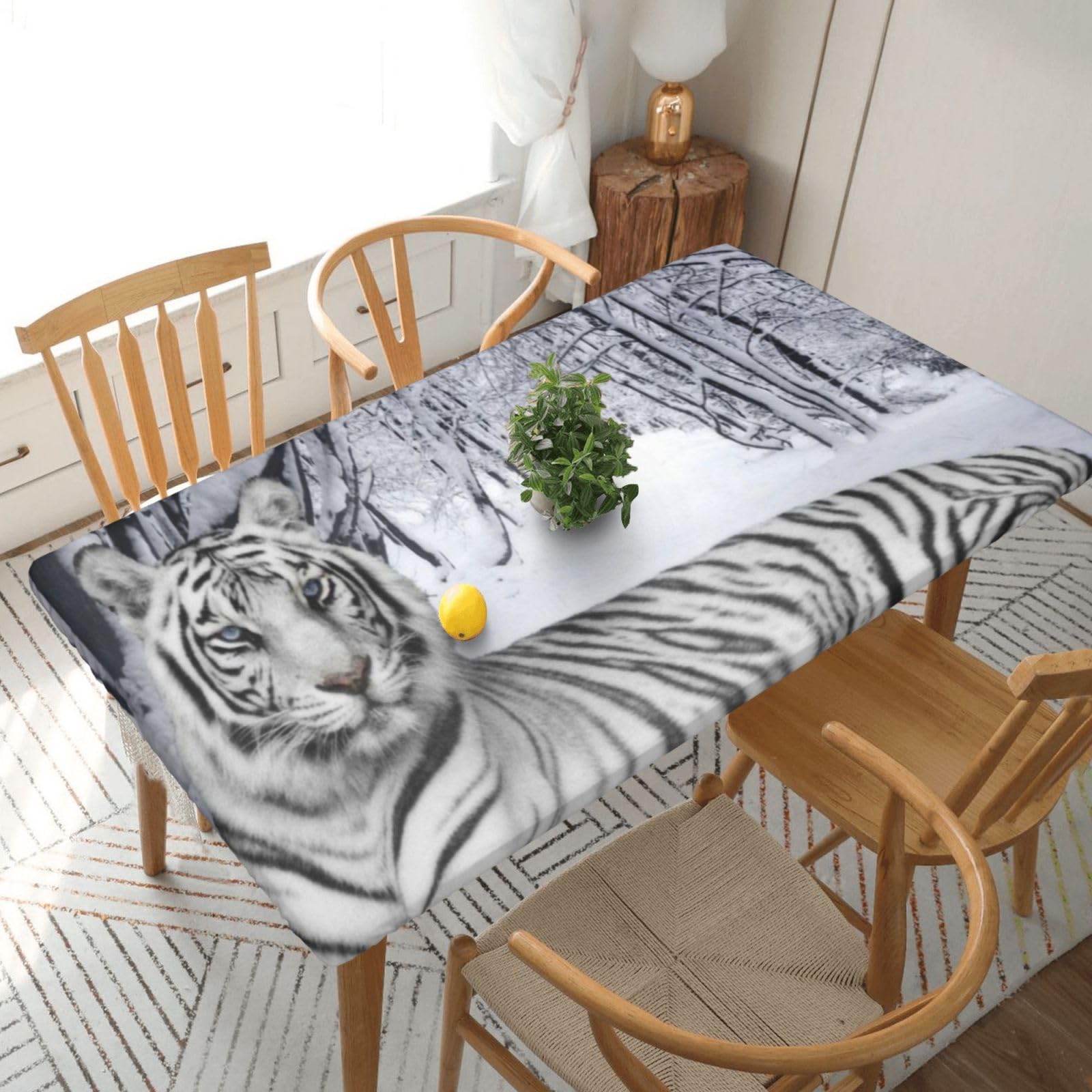 BNVSADC White tiger Printed 5FT Tablecloth Polyester Kitchen Water Resistant Table Cloth Dining Table Decoration Table Covers, 152x76 CM