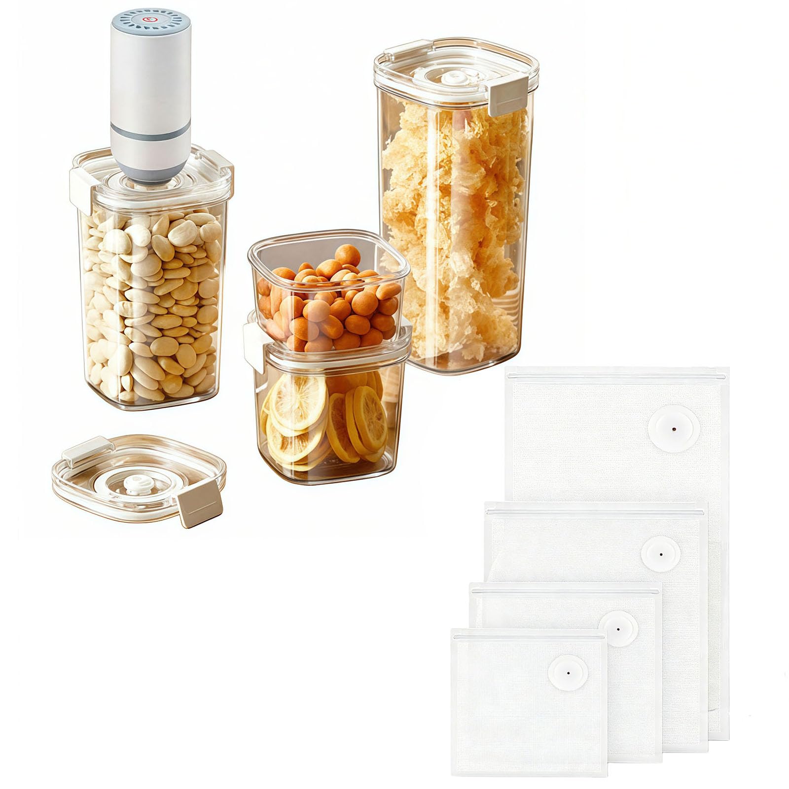 Photo 1 of ***MISSING PART***Vacuum Container,Vacuum Seal Containers,4pcs Airtight Food Storage Containers with Lids,4pcs Food Vacuum Bags/ 1pc Automatic Pump, Marinade and Keep Food Fresh with Time Dial, BPA Free(Circular)