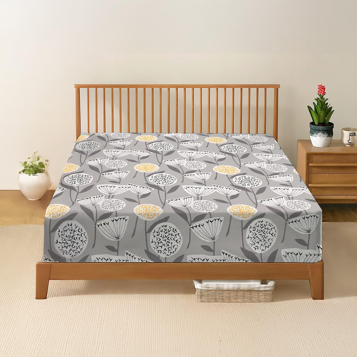 DANYDude 100% Egyptian Cotton Floral Printed Small Double Fitted Sheet 400 Thread Count Fitted Sheets Small Double Soft & Machine Washable 30cm/12” Extra Deep Fitted Bed Sheets Room Decor — image 1