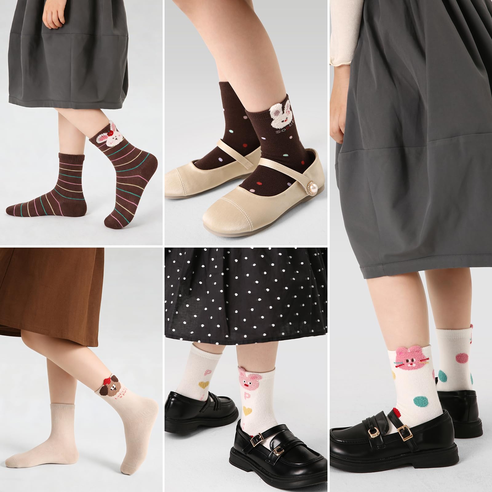 Simpeak 5 Pares Calcetines Niña de Algodón - Sin Costuras, Cómodos y Suaves, Respirable y Elástico, Animales Calcetines Infantiles Lindos Divertidos para Niñas de 3-12 Años (Invierno&Otoño)