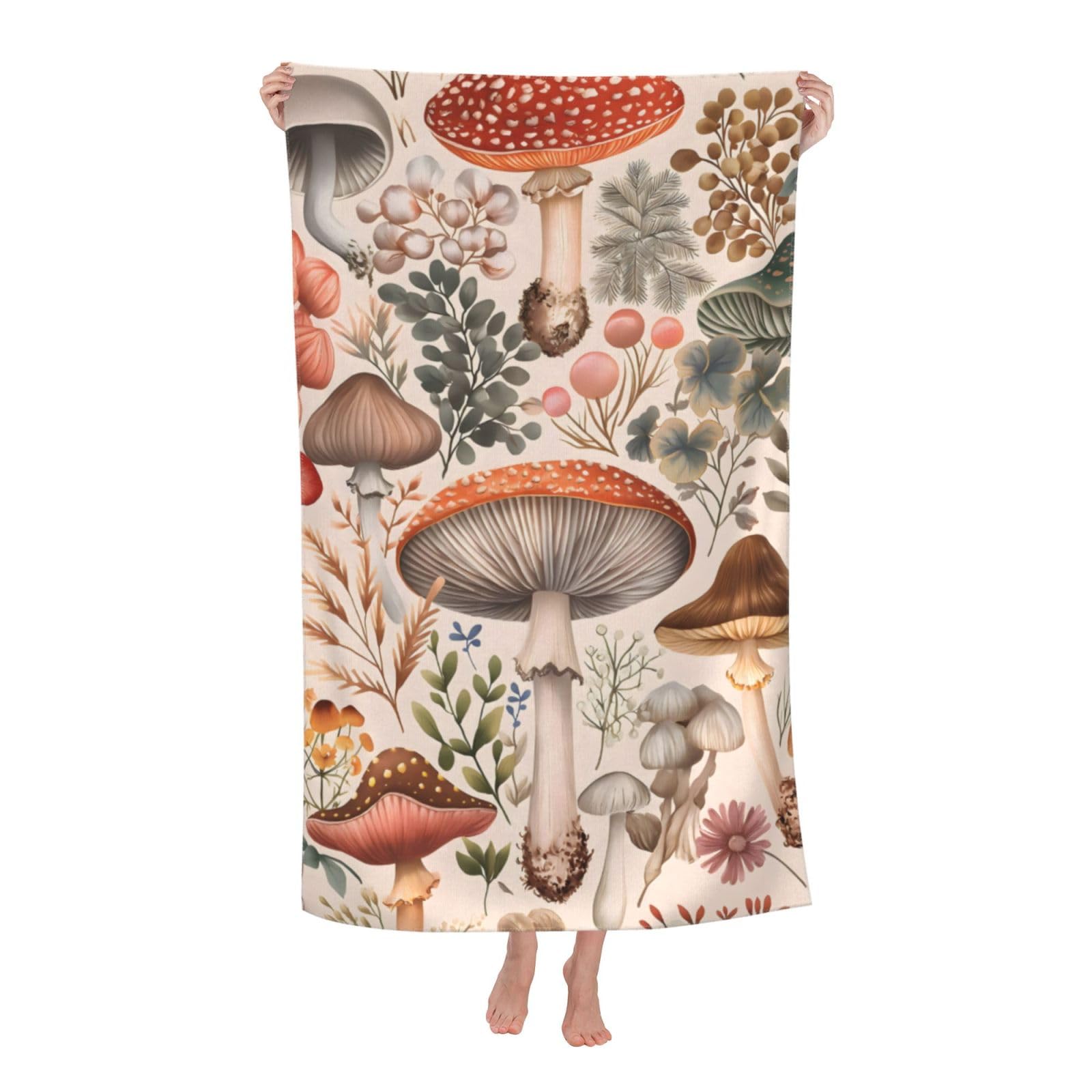 HLBSDM Botanical Mushroom Beach Towel 31inx51in Artistic Sand Free Microfiber Bath Towel Ultra Soft Quick Dry Pool Towel Absorbent Towel Lightweight Towel for Swimming Bathroom Decor