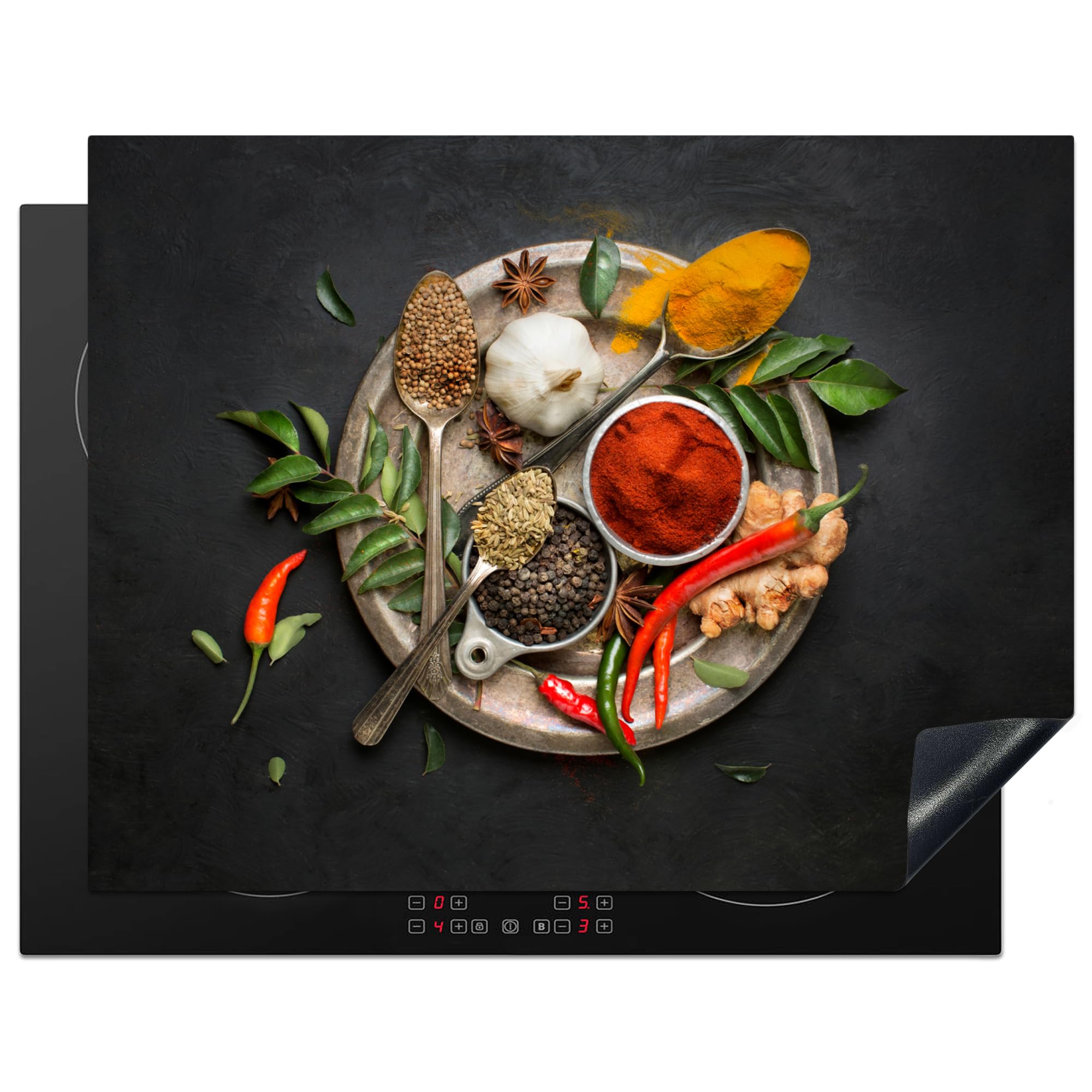 KitchenYeah© Induction Hob Cover Protector Mat 23.2"x30.3" / 77x59 cm Kitchen Universal Ceramic Covers for Electric Cookers Vinyl Spices - Pepper - Spoons - Vegetable — image 1