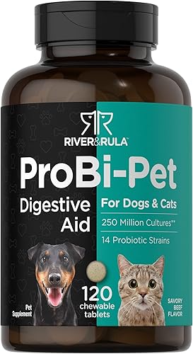 Horbäach Probióticos para perros y gatos | 120 tabletas masticables | Ayuda digestiva | con 14 cepas probióticas | Suplemento sabroso para mascotas