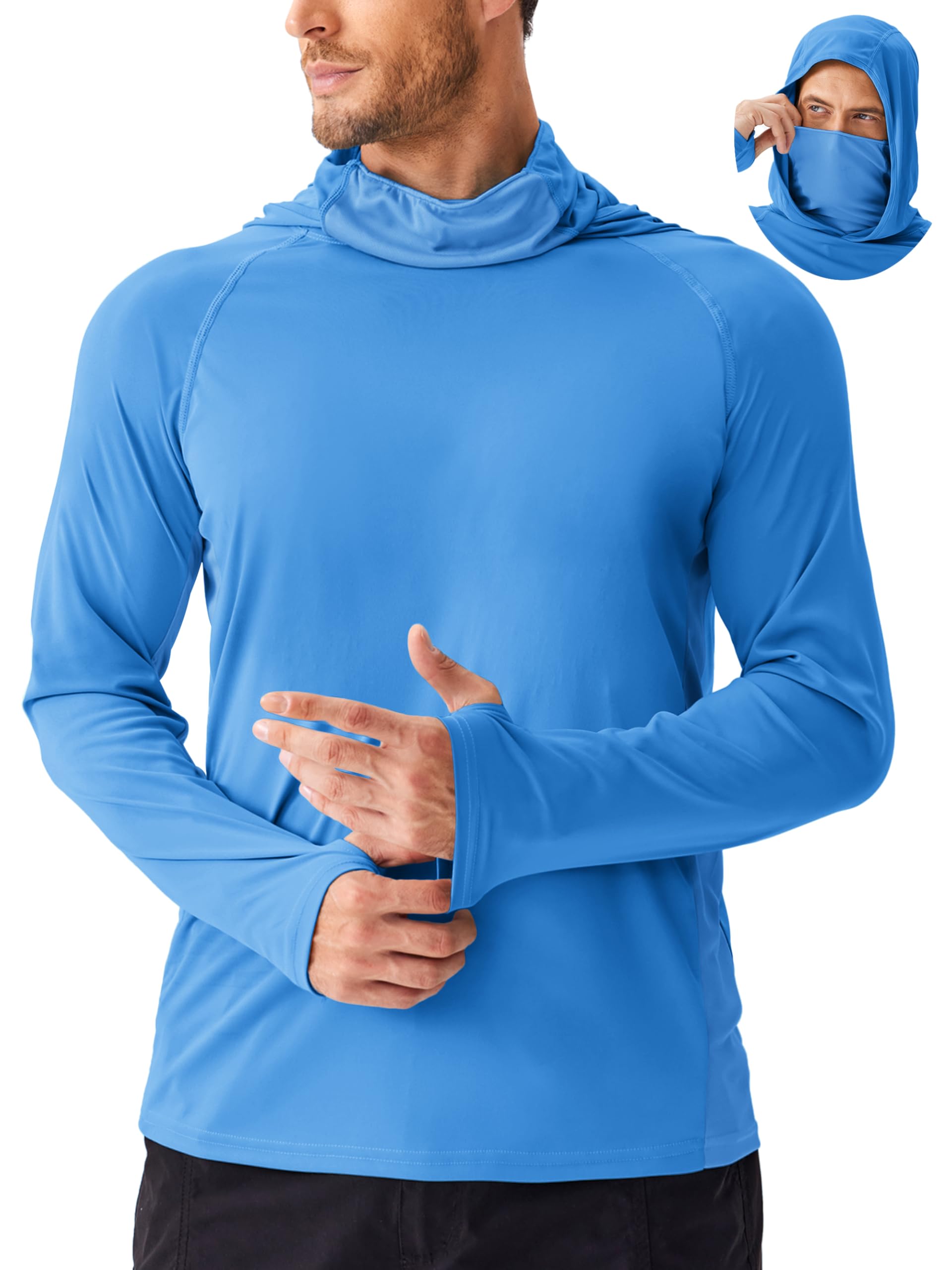 PINSPARK UPF 50+ Sun Hoodie Long Sleeve Fishing Shirts for Men with Mask