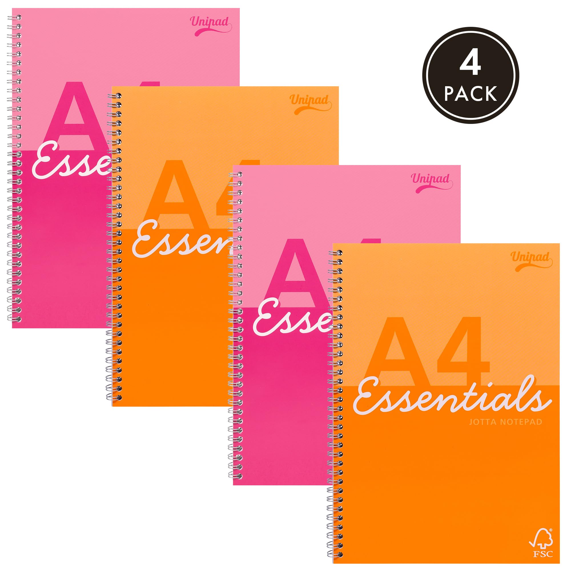 Pukka Pad Essentials A4 Jotta Notebook, Pack of 4 Assorted Pink & Orange Notepads with 160 Pages - Image 2