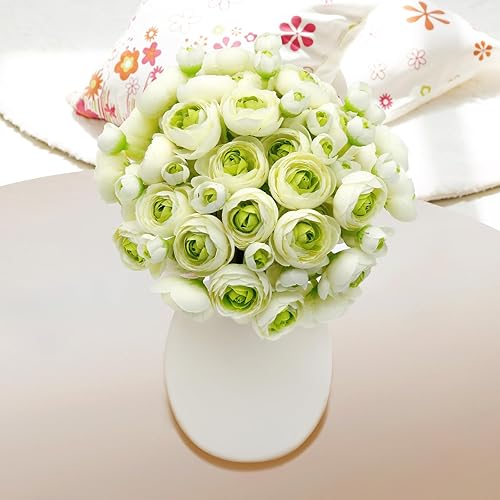 Miniatura 3 de 24 flores artificiales de ranúnculo, 11.5 pulgadas de alto, ramo de imitación para centros de mesa del hogar y decoración central bodas (blanco y