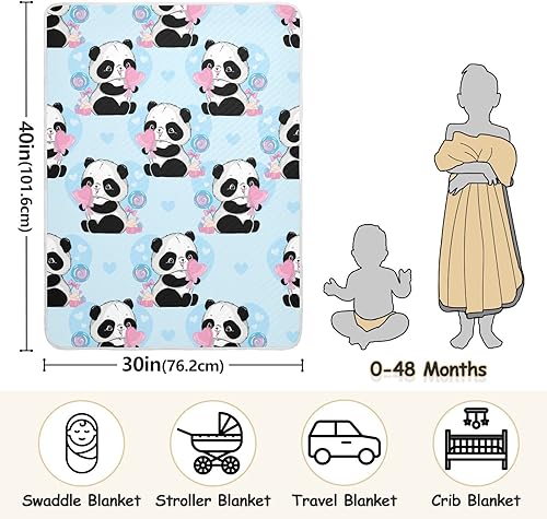 Miniatura 3 de Ollabaky Manta de algodón con diseño de oso panda para niños y niñas, para cuna, cochecito, guardería, manta de recepción, unisex, 30 x 40 pulgadas