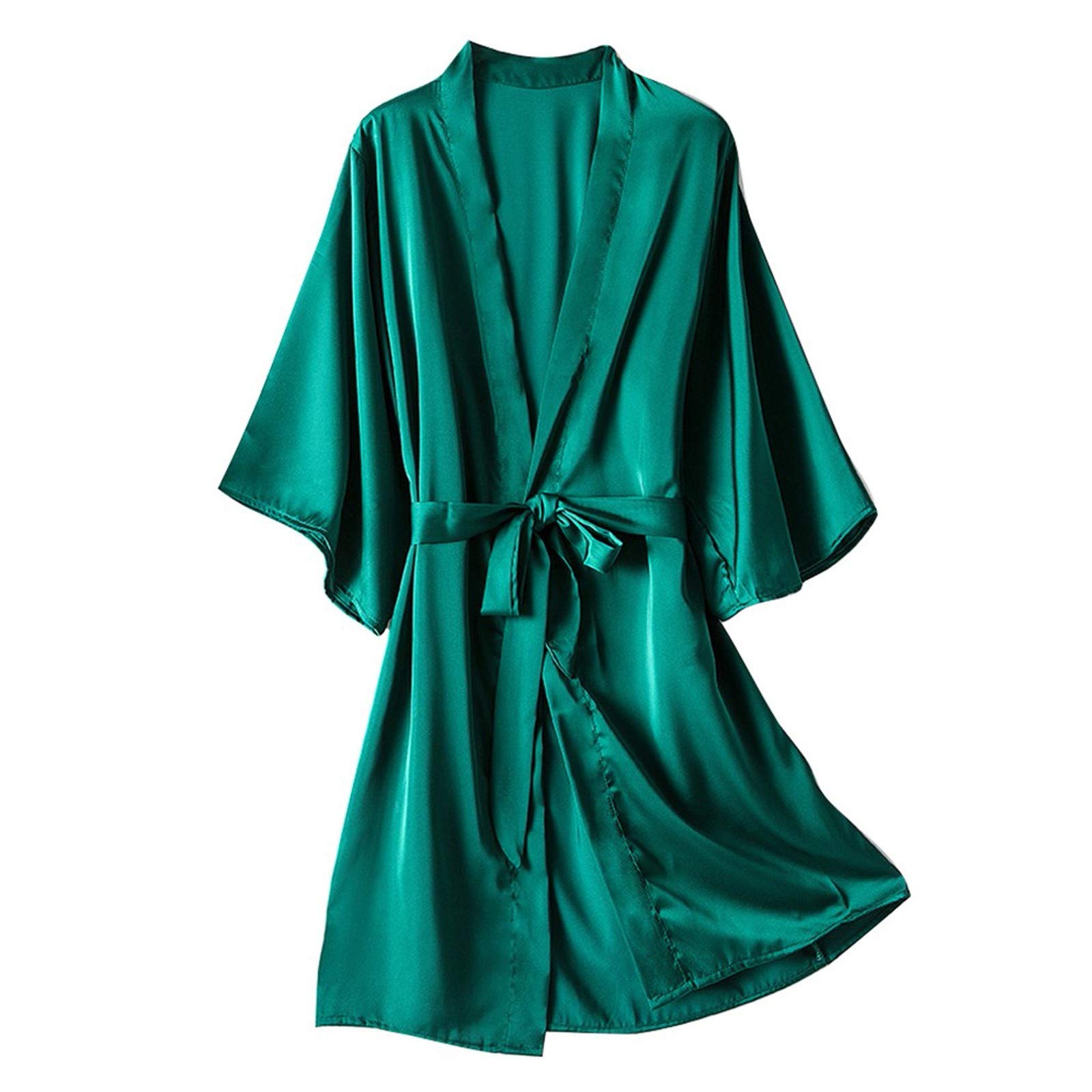Generic Camisón de manga corta para mujer, bata de seda sexy, vestido de noche ligero, traje de casa para novia, cintura alta, kimono/sauna/pijama/pijama/traje de dormir para mujer/bata/bata