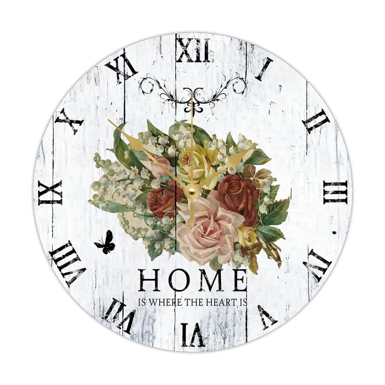Horloge ronde en bois Vintage Home Is Where The Heart Is Horloge murale 38 cm