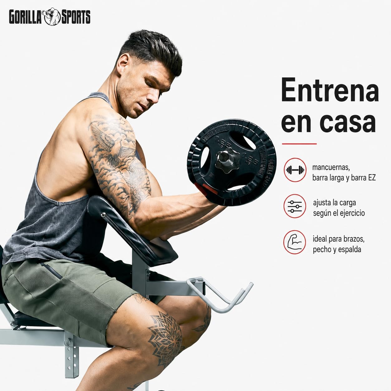 GORILLA SPORTS® Juego Completo de Pesas de Plástico 100 KG | Diámetro 30/31 mm