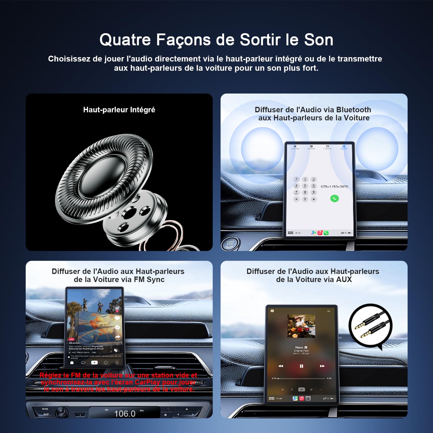 Avylet Écran Portable 8" Apple CarPlay & Android Auto, Tactile 1440x900 | support magnétique,Caméra de Recul 1080p, Bluetooth, Navigation，aGPS, Contrôle Vocal Google/Siri, AUX/FM, Mirror Link, OTA