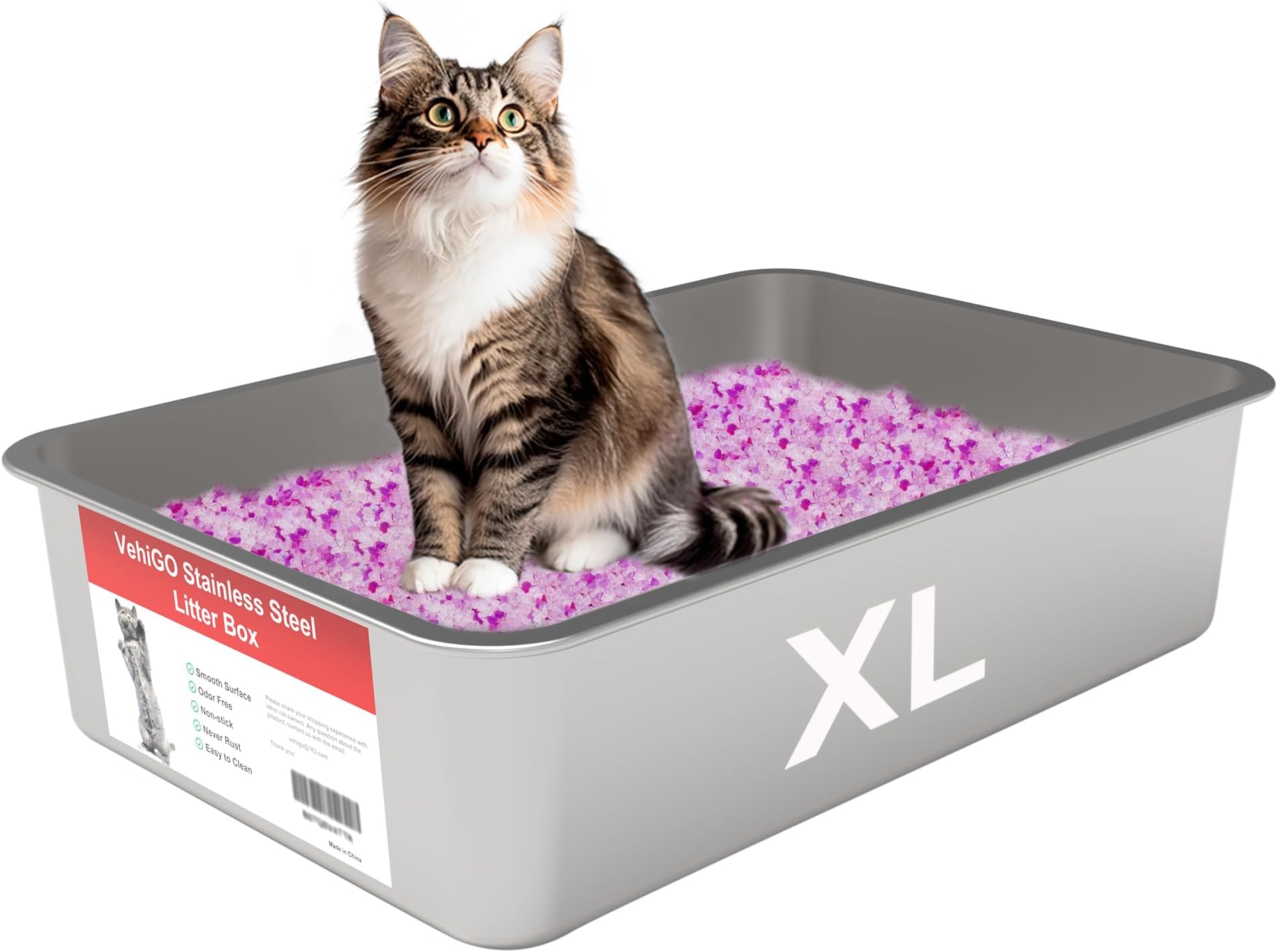 Extra Large Metal Cat Litter Box, Stainless Steel Durable Litter Pan for Large or Multiple Cats, Kitty Litter Box with Smooth Surface and Easy to Clean