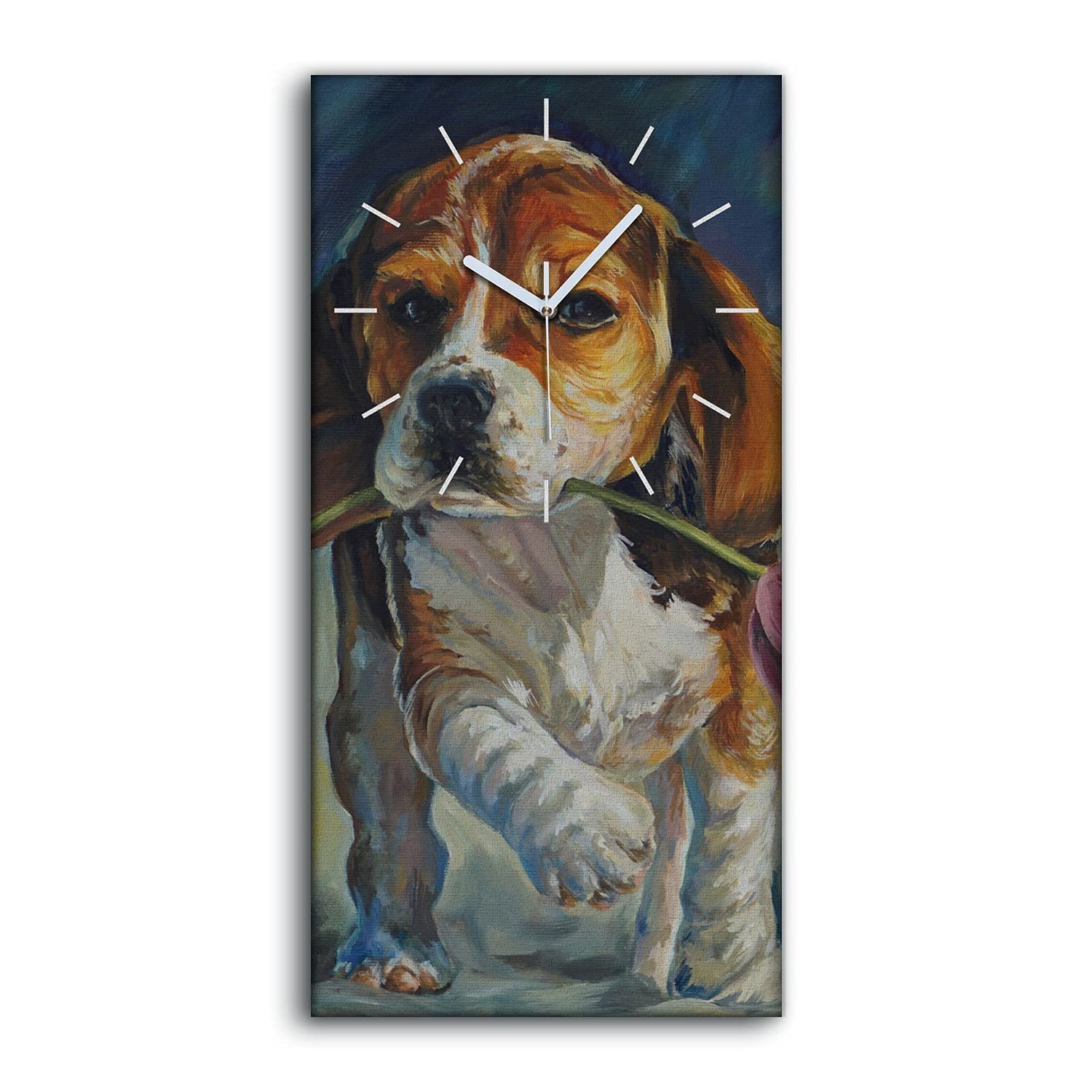 Horloge sur toile de salon moderne 30x60cm Coloray art de fleur de chien